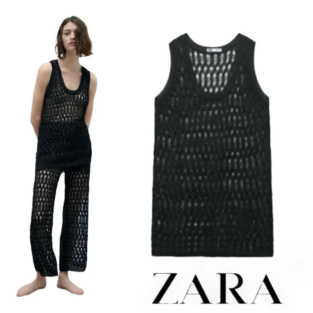 ZARA | Black | LONG OPENWORK KNIT TOP